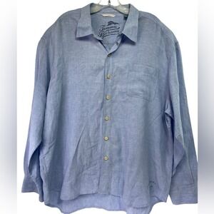 Tommy Bahama Relax 100% Linen Mens Sz XXL Blue Button Up Shirt (Y37)